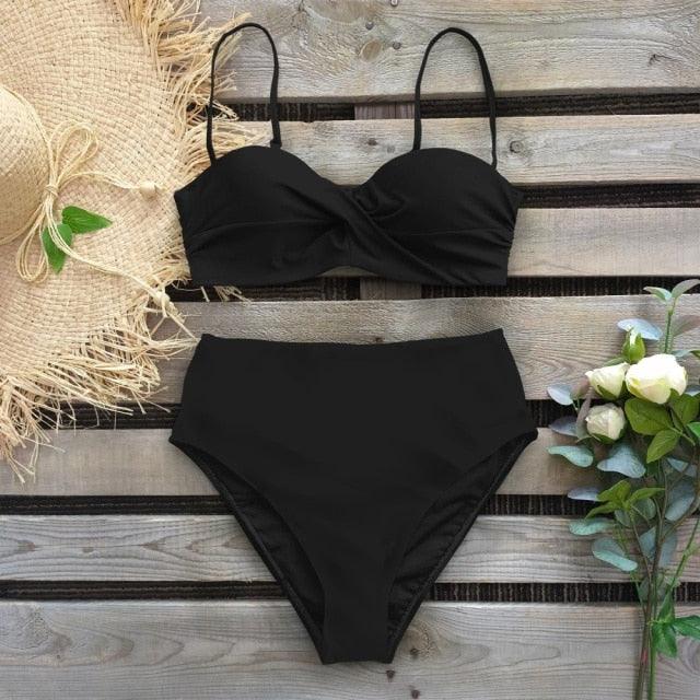 High Waist Bikini Set Women Bikini Flower Swimwear Women High Waist Bikini Halter Two Piece Bathing Suits Tummy Control Swimsuit Push Up Swimwear Vintage Halter Neck Swimsuit Female Green Bathing Suit