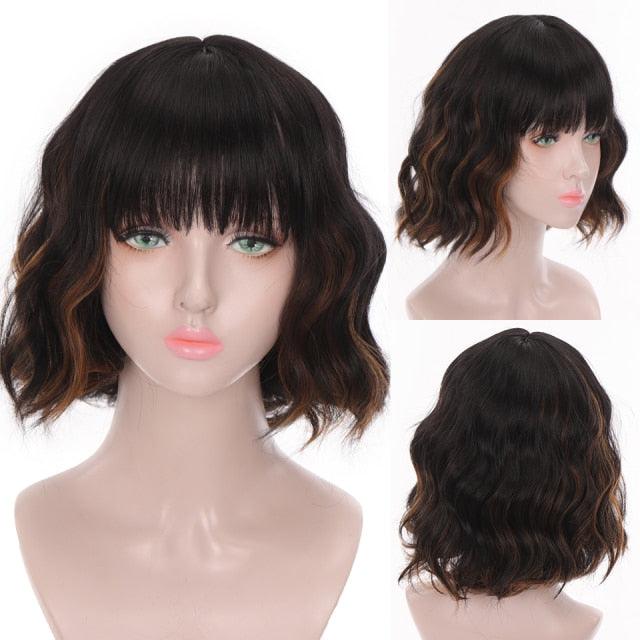 Synthetic Wigs For Women Daily Cosplay Long Water Wave Lolita Wig With Bangs Cold Brown Heat Resistant Hair Bob Wigs For Black Women Cosplay Wigs For Women Gifts for Girlfriends