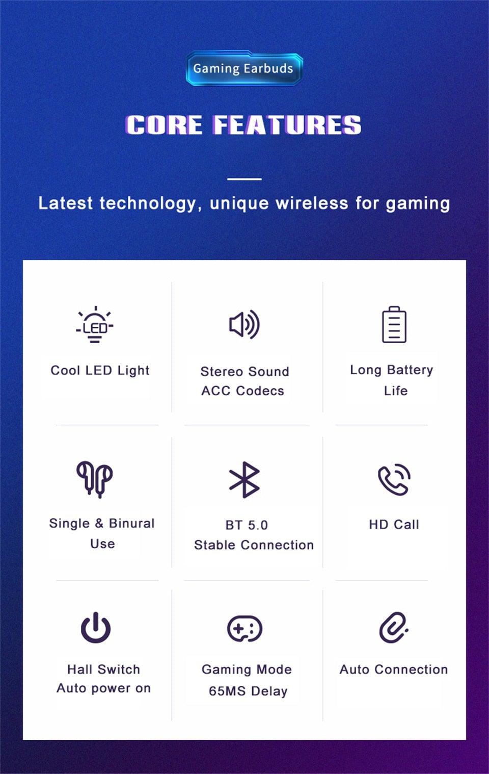 Bluetooth Game Headset Mobile Game 65ms Low Latency Chicken Winner True Wireless Earbuds with Mic Gaming Bluetooth Headphones Touch Control Eating Competitive Stereo Noise Reduction Earphones With Mic