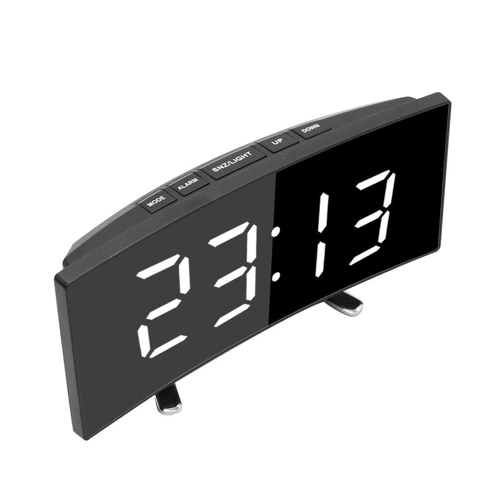 Digital Alarm Clock Desk Table Clock 3 Alarm Sounds Adjustable Volume Easy Digital Alarm Clock for Kids and Adults Compact Desk & Shelf Clocks for Bedroom Curved LED Screen Alarm Clocks For Kid Bedroom Temperature Snooze Function Home Decor Watch