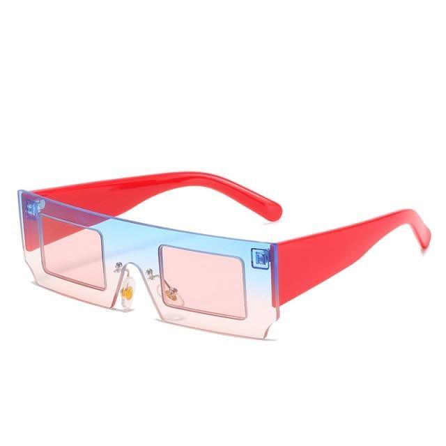 Rectangle Sunglasses for Women Retro Trendy Fashion Glasses Oval Lenses Narrow Thin Square Frame with UV400 Protection Decent Contrast Color Slice Box Style Glasses In Ocean Color Sunglasses For Men & Women