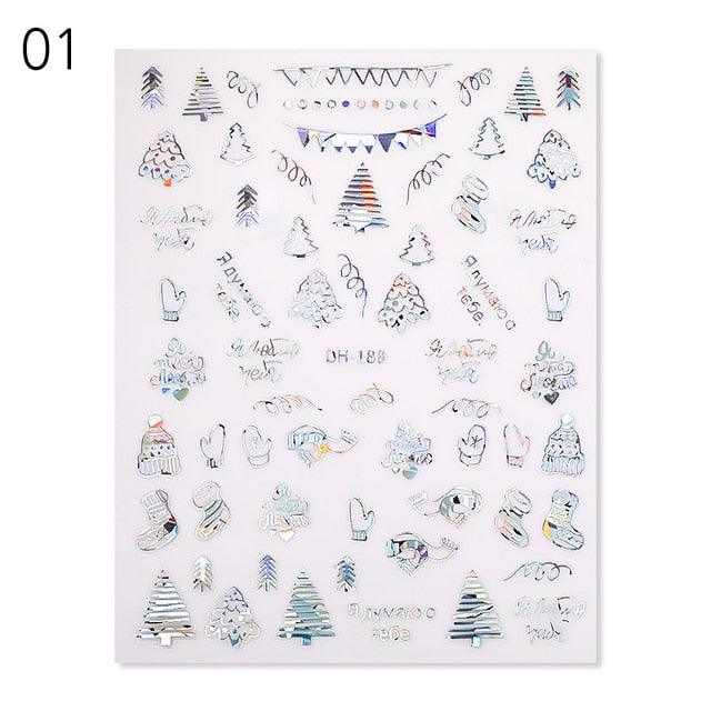Sliver Bronzing Christmas Slider Nail Art 3D Decals Decoration Snowflake Nail Art Sticker Manicures Transfer Foil Xmas Gift Nails Snowflake Nail Art Stickers Decals Christmas Nail 3D Self Adhesive Nail Stickers for Acrylic Nails Snowflake