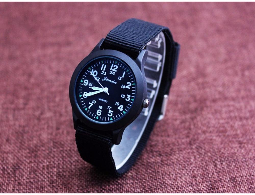 Unisex Fashion Nylon Fabric Kids Children Watch Sport Thin Students Canvas Quartz Dress Wristwatch Military Time Watch Field Outdoor Sport Mens Wristwatch With Slip-Thru Nylon Band