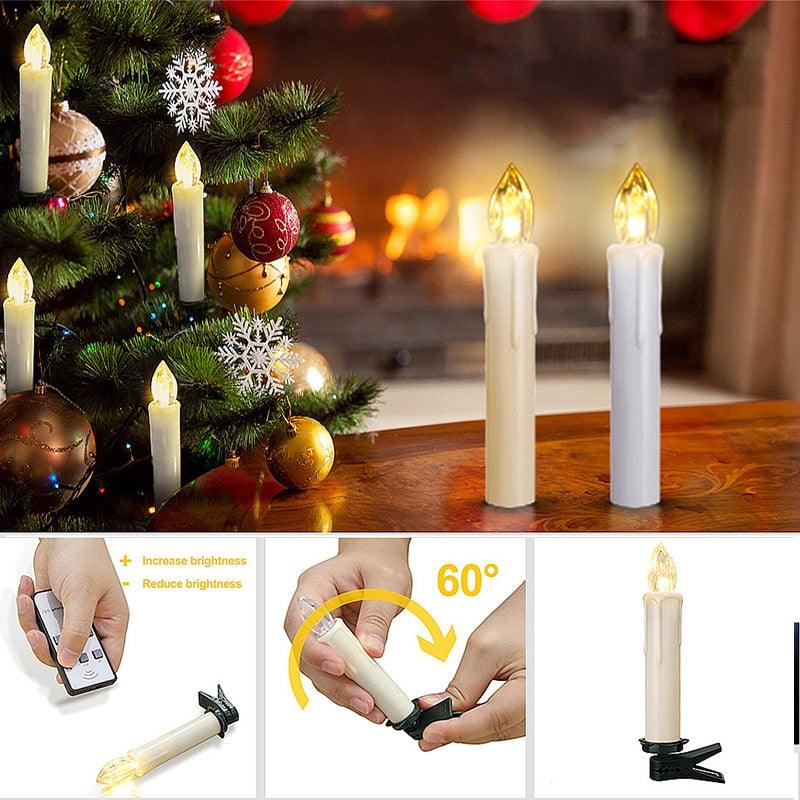 LED Candles Light Flameless Remote Control For Home Dinner Party Christmas Tree Candle LED Flameless Taper Candles Flickering with Remote Timer Battery Operated Waterproof Christmas Tree Candles Warm White Window Candles Decoration Lamp Light New Years