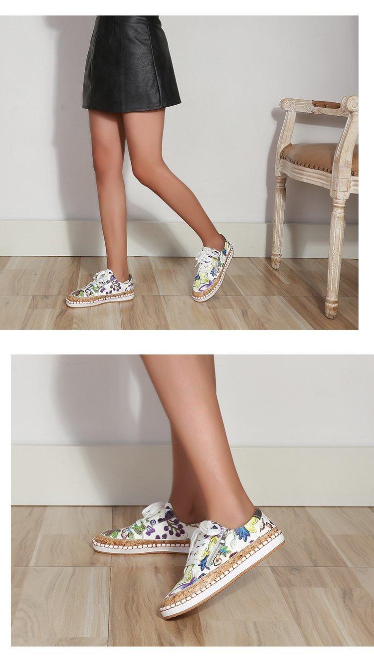 New Popular Womens Shoes Colorful Beautiful Flower Printing Shoes Lace-up Flat Women's Casual Womens Sneakers High-Quality Women's White Sports Casual Couple Shoes Summer Trainers Walking Sneakers