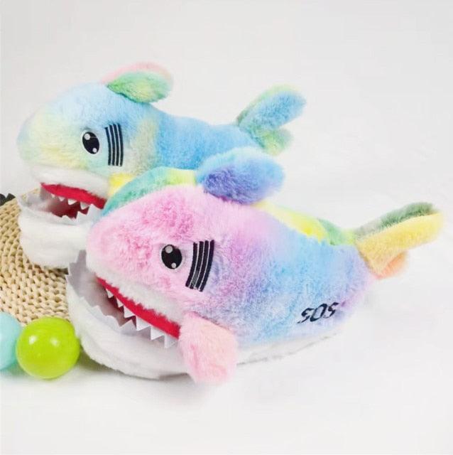 Shark Funny Shoes Girls Indoor Slippers Home Shoes Fashion Plush Warm Slippers Women Winter Cute Shark Cozy Women Slippers With Funny Face Memory Foam Non-Slip Rubber Sole Soft Slip On Home Shoes