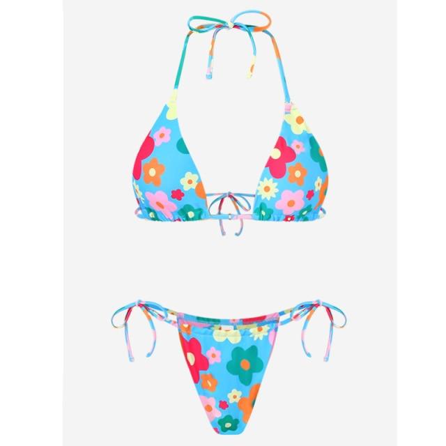 Bikini Swimsuit Solid Color Bikini Set Swimwear Bathing Suit Women Bikinis String Beach Women Two Piece Bikini Swimsuit Bathing Suits Halter Triangle Tops String Bikini Sets
