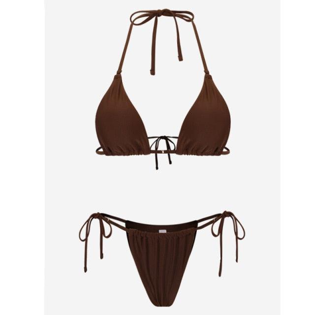 Bikini Swimsuit Solid Color Bikini Set Swimwear Bathing Suit Women Bikinis String Beach Women Two Piece Bikini Swimsuit Bathing Suits Halter Triangle Tops String Bikini Sets