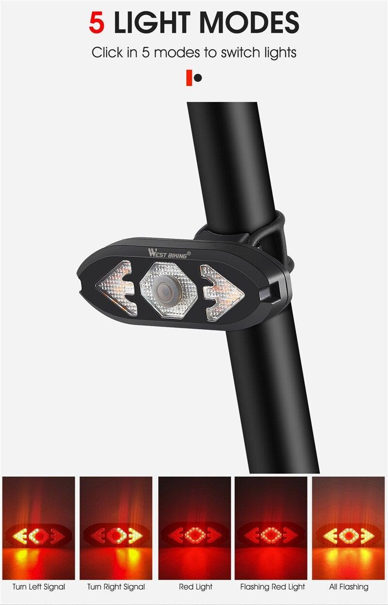 Smart Bike Light Wireless Remote Control Cycling Turning Signal Taillight USB Bicycle Rechargeable Rear Light LED Warning Lamp Bicycle Rear Light Safety Warning Bike Lights Brightest Bike Indicators Fit Saddle Rears