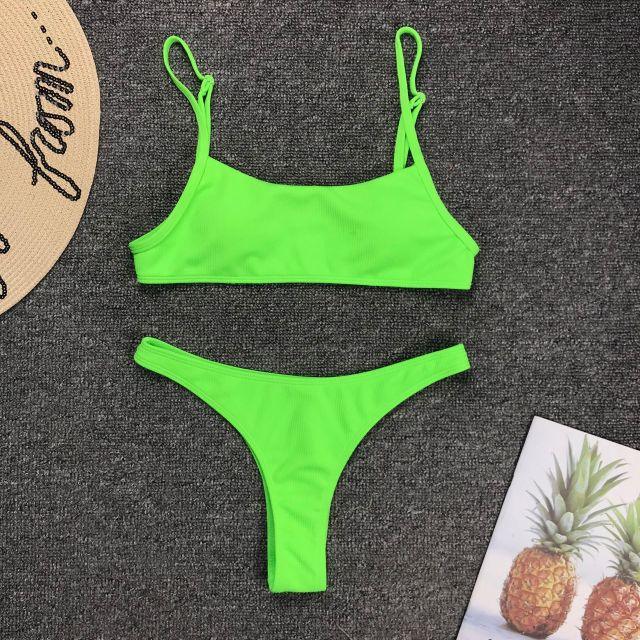 Neon Yellow Green Swimsuit Women Push Up Padded Micro Bikini Summer Beach Bathing Suit Beach Swimwear Women's Scoop Neck Cut Out Front Lace Up Back High Cut One Piece Swimsuit