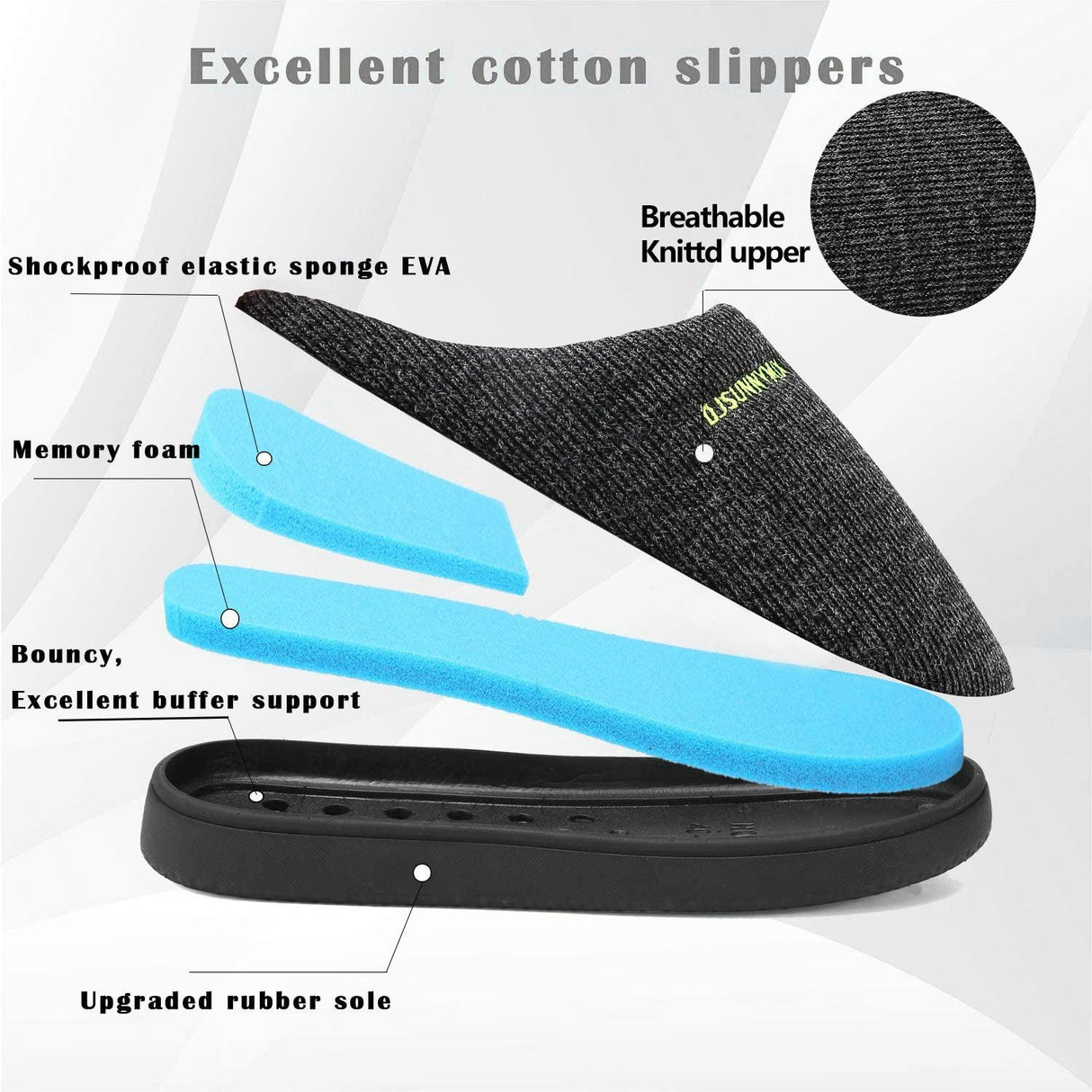 Men's Cotton Fabric Slippers Indoor Non-Slip Home Fur Couple Flat Men Winter Slipper Cotton Memory Foam Slippers Comfort Knitted Cotton-blend Closed Toe House Indoor Outdoor Shoes
