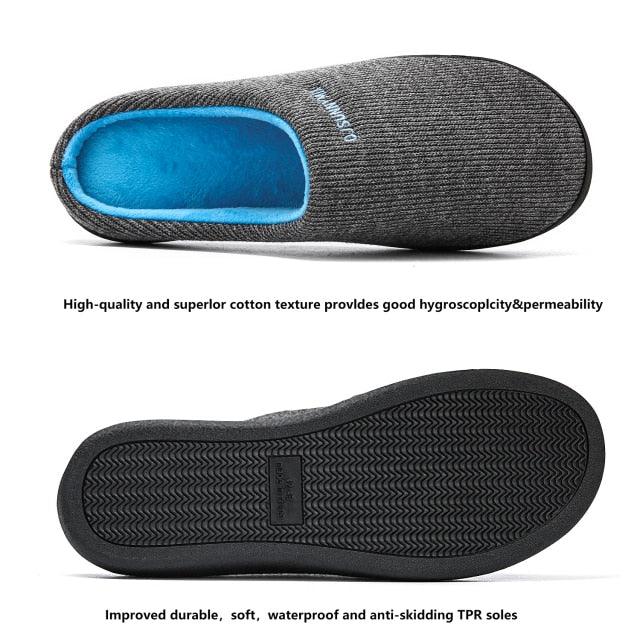 Men's Cotton Fabric Slippers Indoor Non-Slip Home Fur Couple Flat Men Winter Slipper Cotton Memory Foam Slippers Comfort Knitted Cotton-blend Closed Toe House Indoor Outdoor Shoes