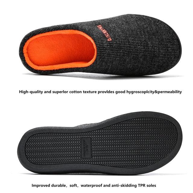 Men's Cotton Fabric Slippers Indoor Non-Slip Home Fur Couple Flat Men Winter Slipper Cotton Memory Foam Slippers Comfort Knitted Cotton-blend Closed Toe House Indoor Outdoor Shoes