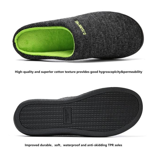 Men's Cotton Fabric Slippers Indoor Non-Slip Home Fur Couple Flat Men Winter Slipper Cotton Memory Foam Slippers Comfort Knitted Cotton-blend Closed Toe House Indoor Outdoor Shoes
