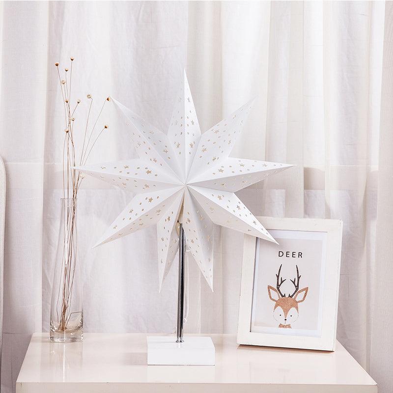 Modern Retro Led Table Lamp Desk Light Paper Star Wood Lamp Nordic Design Minimalist Bedside Living Room Bedroom Decor Cute Study Lamps for Bedroom Décor