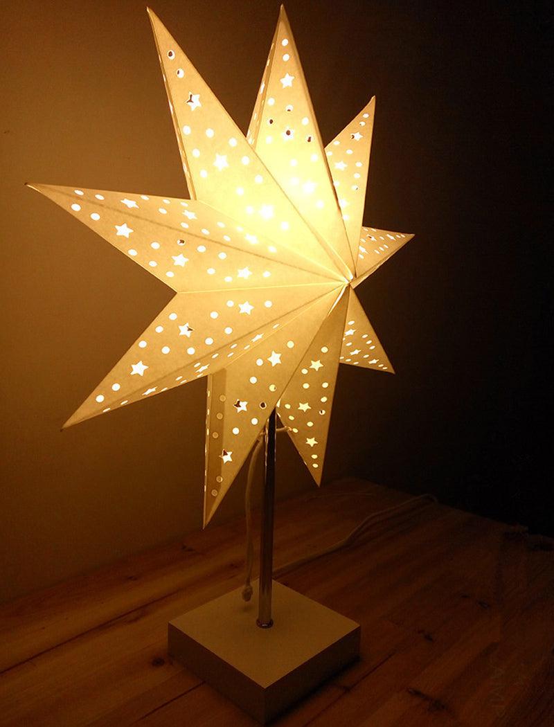 Modern Retro Led Table Lamp Desk Light Paper Star Wood Lamp Nordic Design Minimalist Bedside Living Room Bedroom Decor Cute Study Lamps for Bedroom Décor