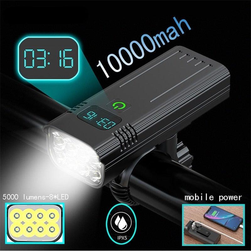 10000mAh Bicycle Front Light Bicycle 8 LED Front Bike Light Headlight Bike Accessories USB Rechargeable Bicycle Headlight With IP65 Waterproof Lighting Modes Bicycle Light Fits For Bike All Road Bicycle