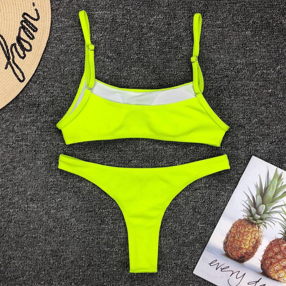 Neon Yellow Green Swimsuit Women Push Up Padded Micro Bikini Summer Beach Bathing Suit Beach Swimwear Women's Scoop Neck Cut Out Front Lace Up Back High Cut One Piece Swimsuit