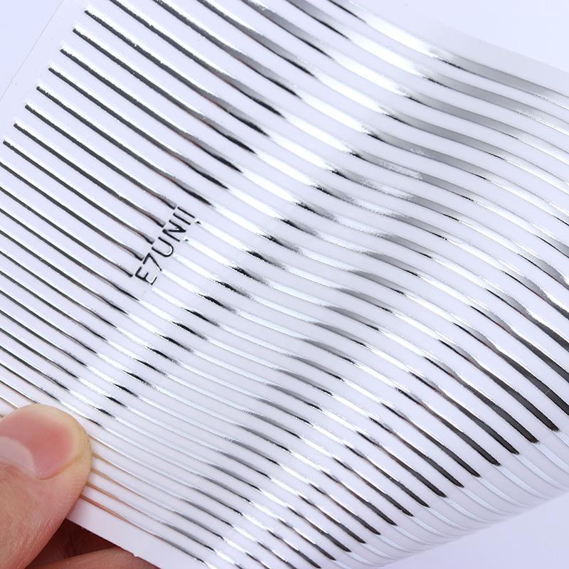 Black White 3D Nail Stickers Metal Gold Silver Geometric Tassel Strip Line Adhesive Transfer Decals Nail Art Design Gold Silver Metal Nail Sticker Metallic Curve Strip Line Nail Decal Self-Adhesive 3D Wave Design Nail Tips Decorations Manicure for Women
