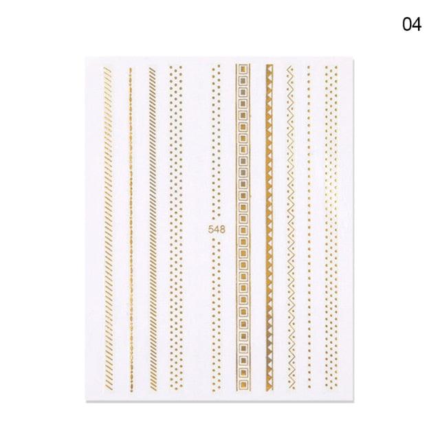 Black White 3D Nail Stickers Metal Gold Silver Geometric Tassel Strip Line Adhesive Transfer Decals Nail Art Design Gold Silver Metal Nail Sticker Metallic Curve Strip Line Nail Decal Self-Adhesive 3D Wave Design Nail Tips Decorations Manicure for Women