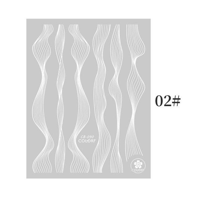 Black White 3D Nail Stickers Metal Gold Silver Geometric Tassel Strip Line Adhesive Transfer Decals Nail Art Design Gold Silver Metal Nail Sticker Metallic Curve Strip Line Nail Decal Self-Adhesive 3D Wave Design Nail Tips Decorations Manicure for Women