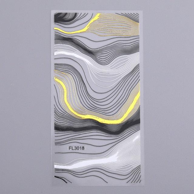 Black White 3D Nail Stickers Metal Gold Silver Geometric Tassel Strip Line Adhesive Transfer Decals Nail Art Design Gold Silver Metal Nail Sticker Metallic Curve Strip Line Nail Decal Self-Adhesive 3D Wave Design Nail Tips Decorations Manicure for Women