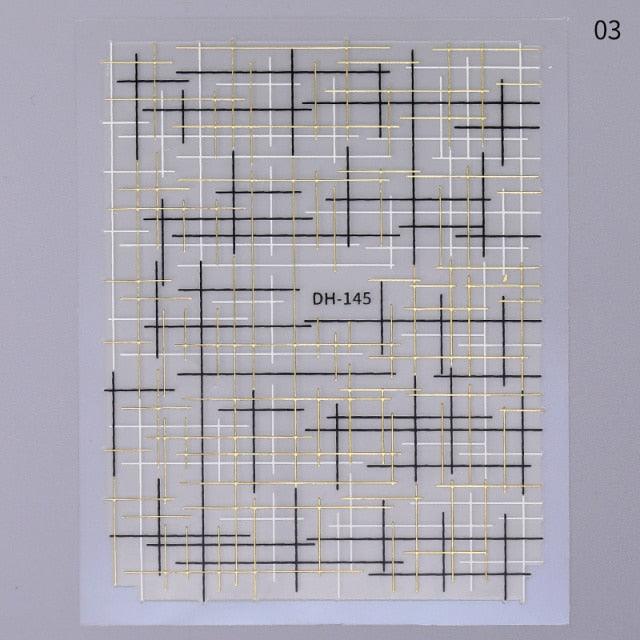 Black White 3D Nail Stickers Metal Gold Silver Geometric Tassel Strip Line Adhesive Transfer Decals Nail Art Design Gold Silver Metal Nail Sticker Metallic Curve Strip Line Nail Decal Self-Adhesive 3D Wave Design Nail Tips Decorations Manicure for Women