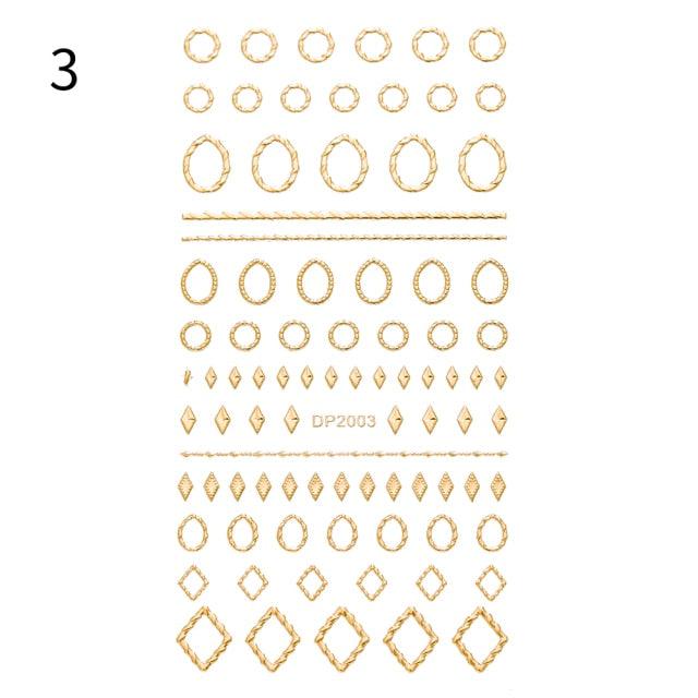 Black White 3D Nail Stickers Metal Gold Silver Geometric Tassel Strip Line Adhesive Transfer Decals Nail Art Design Gold Silver Metal Nail Sticker Metallic Curve Strip Line Nail Decal Self-Adhesive 3D Wave Design Nail Tips Decorations Manicure for Women