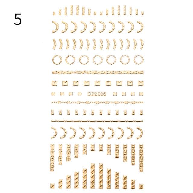 Black White 3D Nail Stickers Metal Gold Silver Geometric Tassel Strip Line Adhesive Transfer Decals Nail Art Design Gold Silver Metal Nail Sticker Metallic Curve Strip Line Nail Decal Self-Adhesive 3D Wave Design Nail Tips Decorations Manicure for Women