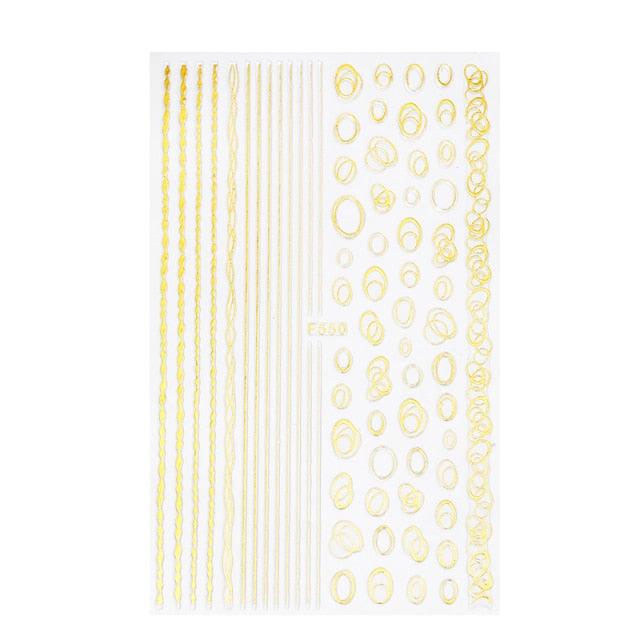 Black White 3D Nail Stickers Metal Gold Silver Geometric Tassel Strip Line Adhesive Transfer Decals Nail Art Design Gold Silver Metal Nail Sticker Metallic Curve Strip Line Nail Decal Self-Adhesive 3D Wave Design Nail Tips Decorations Manicure for Women