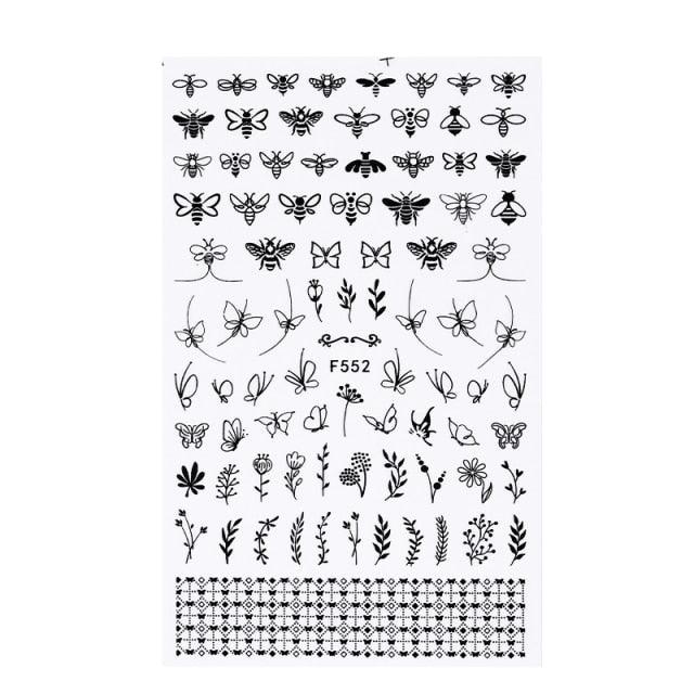 Black White 3D Nail Stickers Metal Gold Silver Geometric Tassel Strip Line Adhesive Transfer Decals Nail Art Design Gold Silver Metal Nail Sticker Metallic Curve Strip Line Nail Decal Self-Adhesive 3D Wave Design Nail Tips Decorations Manicure for Women