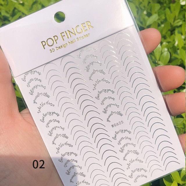 Black White 3D Nail Stickers Metal Gold Silver Geometric Tassel Strip Line Adhesive Transfer Decals Nail Art Design Gold Silver Metal Nail Sticker Metallic Curve Strip Line Nail Decal Self-Adhesive 3D Wave Design Nail Tips Decorations Manicure for Women