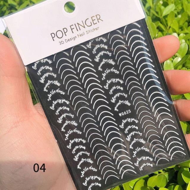 Black White 3D Nail Stickers Metal Gold Silver Geometric Tassel Strip Line Adhesive Transfer Decals Nail Art Design Gold Silver Metal Nail Sticker Metallic Curve Strip Line Nail Decal Self-Adhesive 3D Wave Design Nail Tips Decorations Manicure for Women