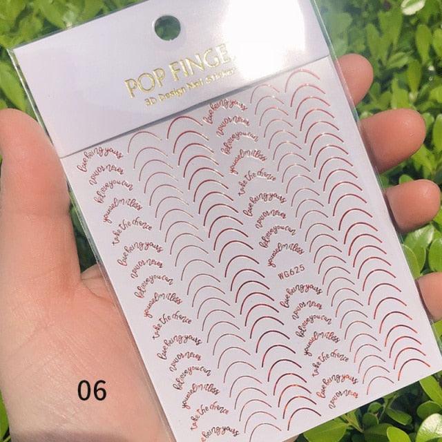 Black White 3D Nail Stickers Metal Gold Silver Geometric Tassel Strip Line Adhesive Transfer Decals Nail Art Design Gold Silver Metal Nail Sticker Metallic Curve Strip Line Nail Decal Self-Adhesive 3D Wave Design Nail Tips Decorations Manicure for Women