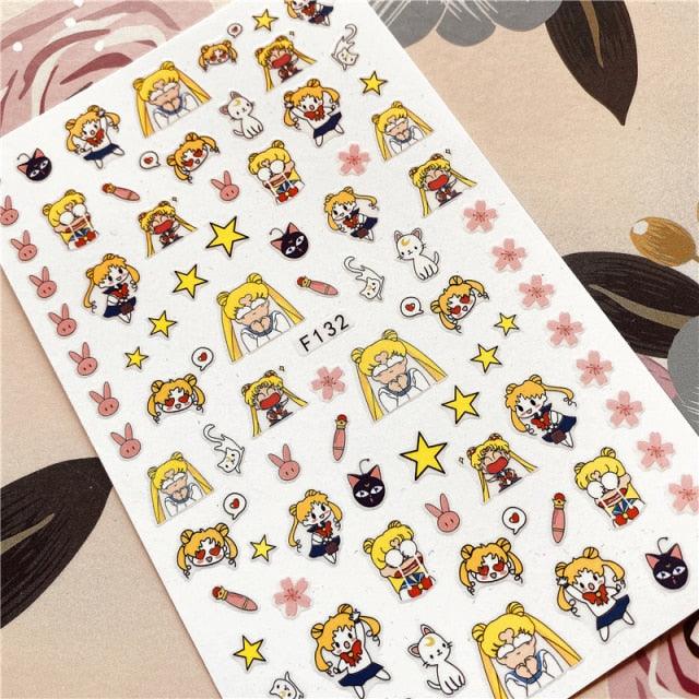 Cute rabbit Cute cat Japanese Justice Girl 3D Back Glue Nail Sticker Nail Decoration Nail Art Nail Ornament Self Adhesive Nail Decals for Nail Art Decoration Including Hearts Stars Letters Bowknot Leaves Flowers Plants Fruits Butterflies for Woman