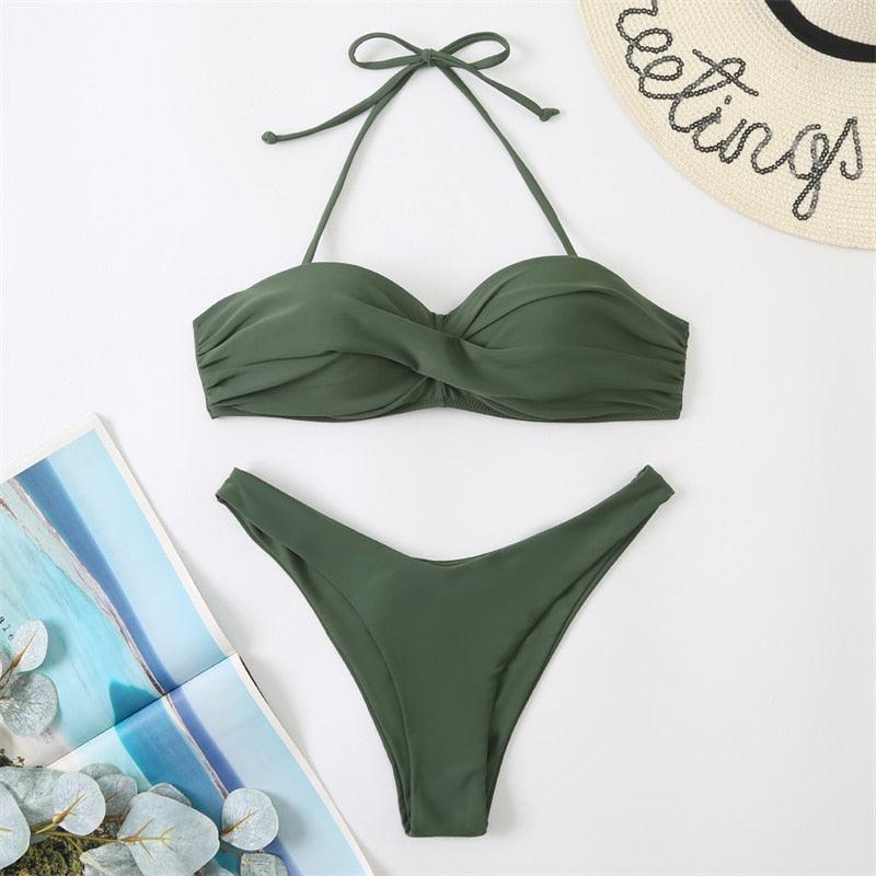 Bikini Push Up Swimwear Bikini Set Pink Swimwear Women Micro Swimsuit Female Bandage Bikini Beach Wear Swimming Two-Piece Swimsuit Summer Swimsuit for Women