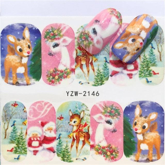 New Christmas Water Decal Nail Art Nail sticker New Year Slider Tattoo Full Cover Santa Claus Snowman Designs Xmas Decals 3D Wave Design Decoration for Women Girls Tape Nail Art Stickers Decal Decoration Nail Art Accessories Decoration Decal