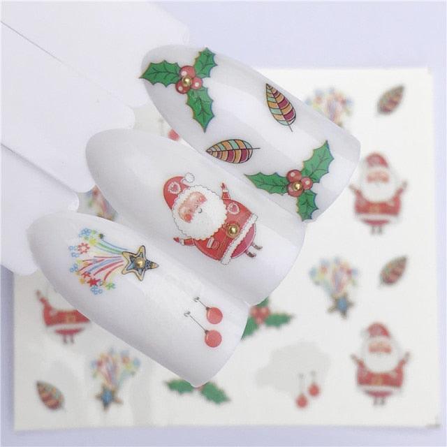 New Christmas Water Decal Nail Art Nail sticker New Year Slider Tattoo Full Cover Santa Claus Snowman Designs Xmas Decals 3D Wave Design Decoration for Women Girls Tape Nail Art Stickers Decal Decoration Nail Art Accessories Decoration Decal