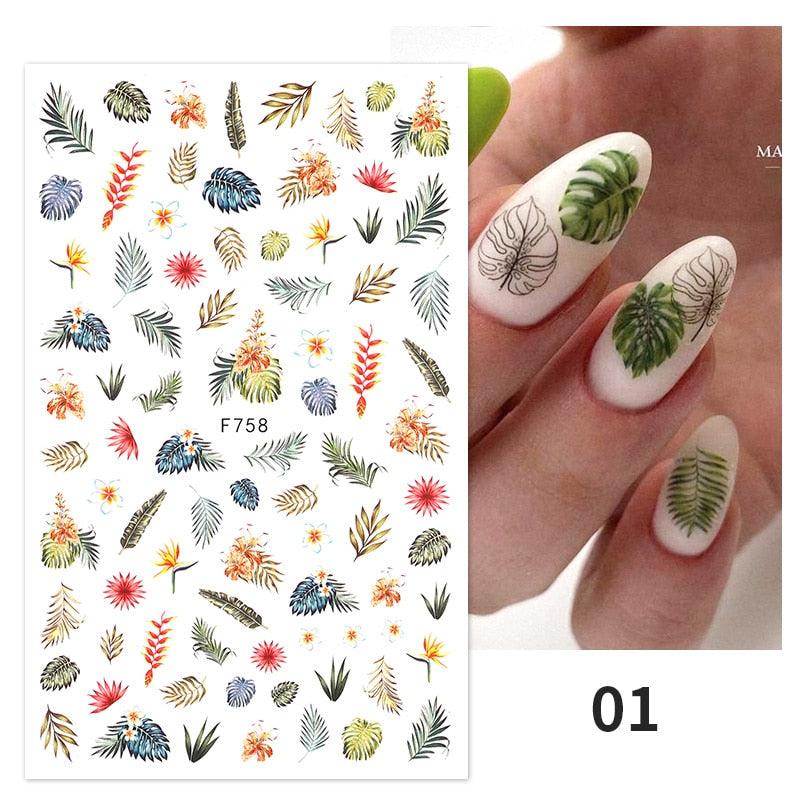 Flowers Leaves Line 3D Nail Stickers Autumn Winter Fall Leaf Design Transfer Sliders Abstract Waves Nail Art Decals Manicures Decal Self-Adhesive 3D Wave Design Decoration for Women Girls Tape Nail Art Stickers Decal Decoration