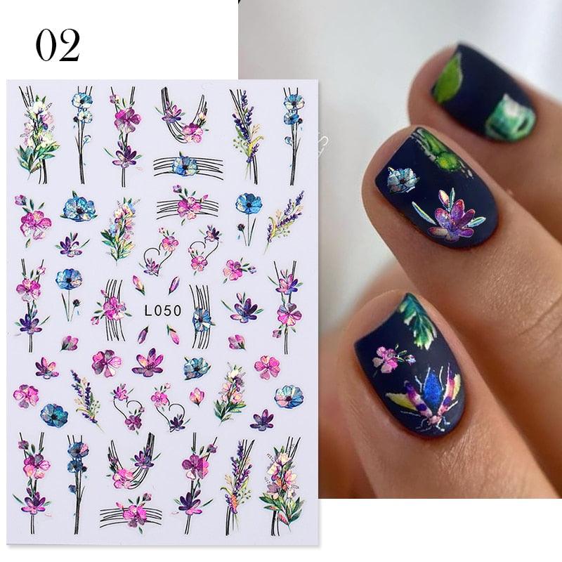 Flowers Leaves Line 3D Nail Stickers Autumn Winter Fall Leaf Design Transfer Sliders Abstract Waves Nail Art Decals Manicures Decal Self-Adhesive 3D Wave Design Decoration for Women Girls Tape Nail Art Stickers Decal Decoration