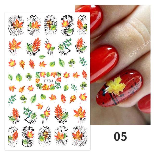 Flowers Leaves Line 3D Nail Stickers Autumn Winter Fall Leaf Design Transfer Sliders Abstract Waves Nail Art Decals Manicures Decal Self-Adhesive 3D Wave Design Decoration for Women Girls Tape Nail Art Stickers Decal Decoration