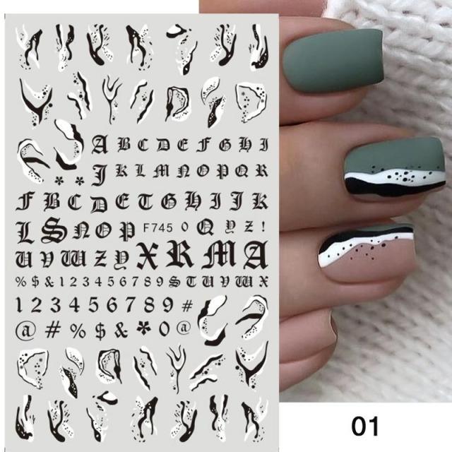 Flowers Leaves Line 3D Nail Stickers Autumn Winter Fall Leaf Design Transfer Sliders Abstract Waves Nail Art Decals Manicures Decal Self-Adhesive 3D Wave Design Decoration for Women Girls Tape Nail Art Stickers Decal Decoration