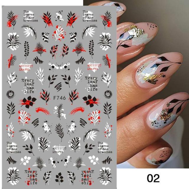 Flowers Leaves Line 3D Nail Stickers Autumn Winter Fall Leaf Design Transfer Sliders Abstract Waves Nail Art Decals Manicures Decal Self-Adhesive 3D Wave Design Decoration for Women Girls Tape Nail Art Stickers Decal Decoration
