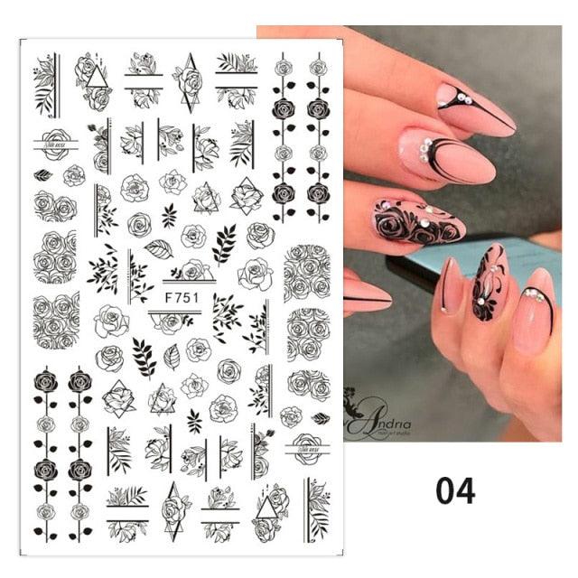 Flowers Leaves Line 3D Nail Stickers Autumn Winter Fall Leaf Design Transfer Sliders Abstract Waves Nail Art Decals Manicures Decal Self-Adhesive 3D Wave Design Decoration for Women Girls Tape Nail Art Stickers Decal Decoration