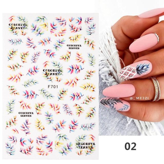 Flowers Leaves Line 3D Nail Stickers Autumn Winter Fall Leaf Design Transfer Sliders Abstract Waves Nail Art Decals Manicures Decal Self-Adhesive 3D Wave Design Decoration for Women Girls Tape Nail Art Stickers Decal Decoration