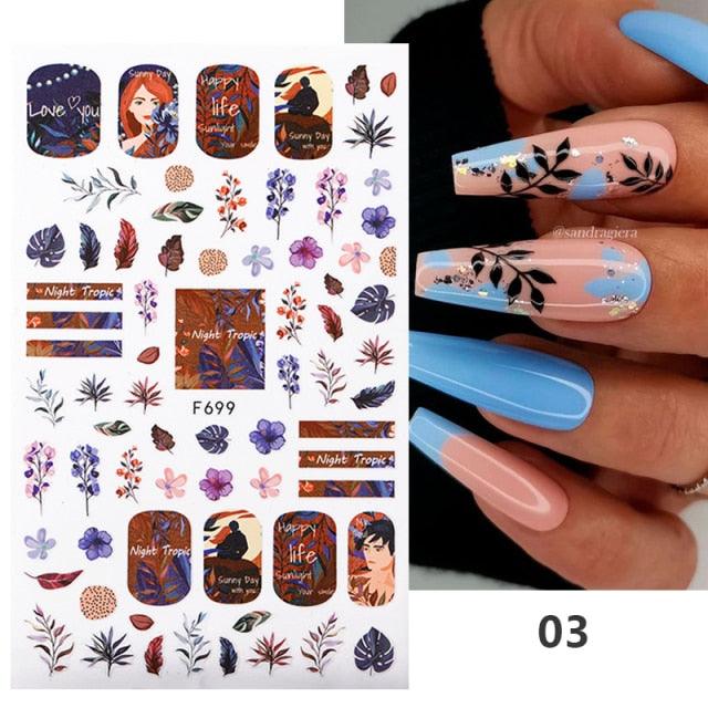 Flowers Leaves Line 3D Nail Stickers Autumn Winter Fall Leaf Design Transfer Sliders Abstract Waves Nail Art Decals Manicures Decal Self-Adhesive 3D Wave Design Decoration for Women Girls Tape Nail Art Stickers Decal Decoration