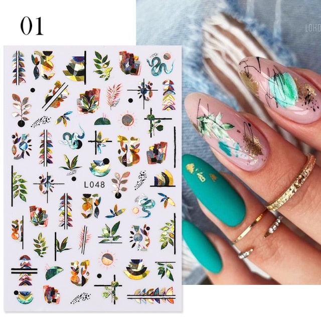 Flowers Leaves Line 3D Nail Stickers Autumn Winter Fall Leaf Design Transfer Sliders Abstract Waves Nail Art Decals Manicures Decal Self-Adhesive 3D Wave Design Decoration for Women Girls Tape Nail Art Stickers Decal Decoration