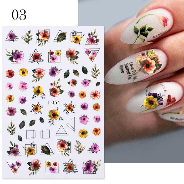 Flowers Leaves Line 3D Nail Stickers Autumn Winter Fall Leaf Design Transfer Sliders Abstract Waves Nail Art Decals Manicures Decal Self-Adhesive 3D Wave Design Decoration for Women Girls Tape Nail Art Stickers Decal Decoration