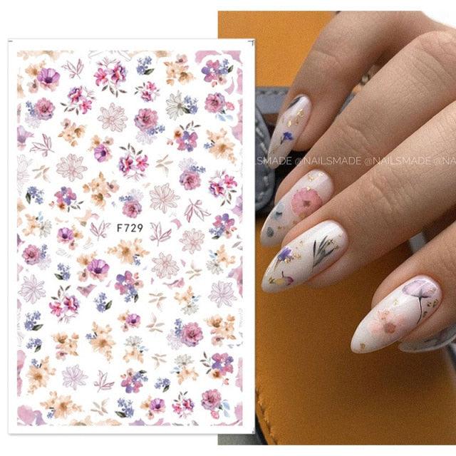 Flowers Leaves Line 3D Nail Stickers Autumn Winter Fall Leaf Design Transfer Sliders Abstract Waves Nail Art Decals Manicures Decal Self-Adhesive 3D Wave Design Decoration for Women Girls Tape Nail Art Stickers Decal Decoration