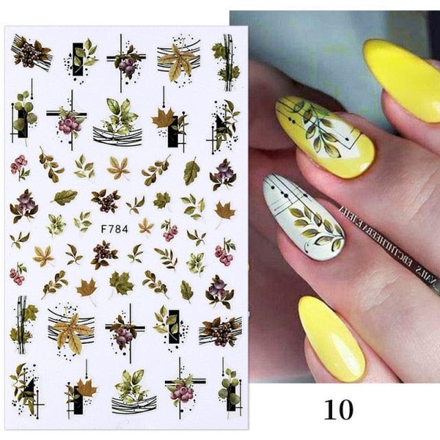 Flowers Leaves Line 3D Nail Stickers Autumn Winter Fall Leaf Design Transfer Sliders Abstract Waves Nail Art Decals Manicures Decal Self-Adhesive 3D Wave Design Decoration for Women Girls Tape Nail Art Stickers Decal Decoration